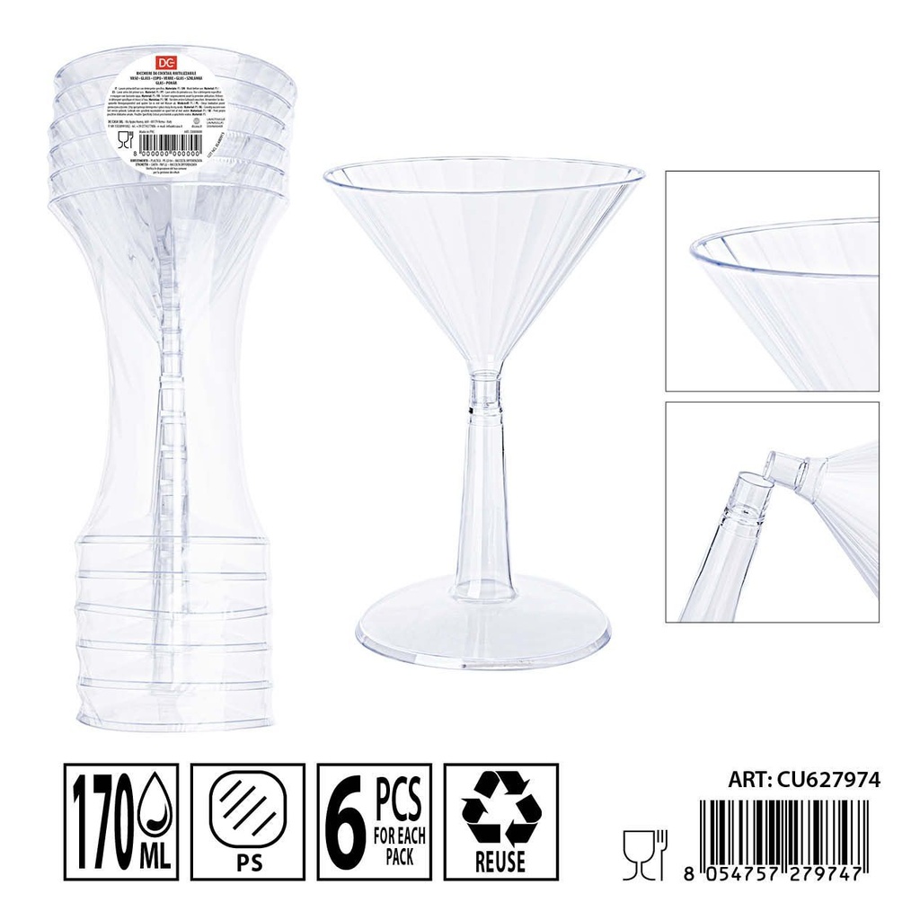 Copa de cóctel reutilizable 170ml 6pz - Utensilios de fiesta