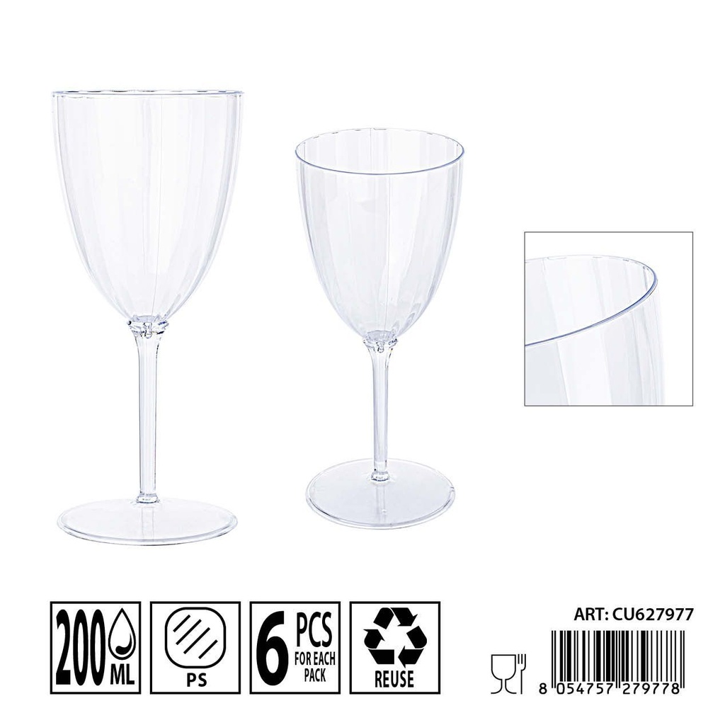 Vaso reutilizable 200ml 6pz - Utensilios de fiesta