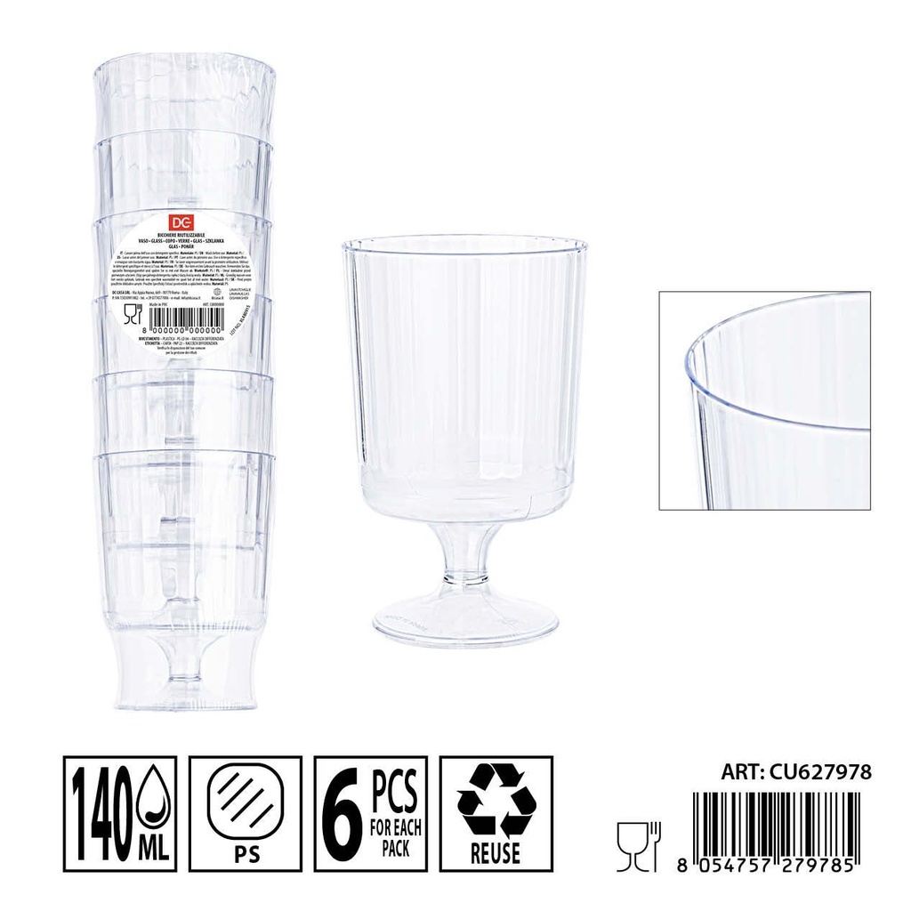 Vaso reutilizable 140ml 6pz - Utensilios de fiesta