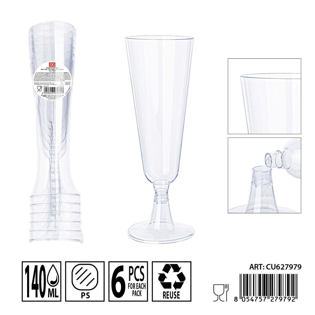 Copa de champán reutilizable 6pz - Utensilios de fiesta