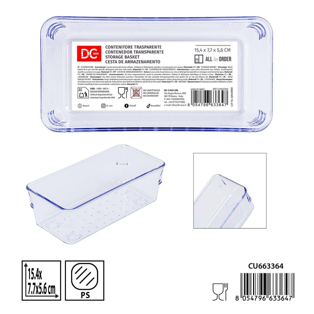 Cesta de almacenamiento de plástico 15.4x7.7x5.6 cm - Organización y almacenamiento