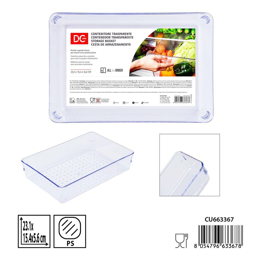 Cesta de almacenamiento de plástico 23.1x15.4x5.6 cm - Organización y almacenamiento
