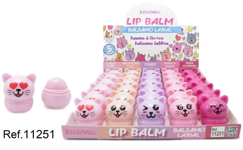 Bálsamo labial Gatitos 5 aromas 30 unidades - Cuidado de labios y cosméticos