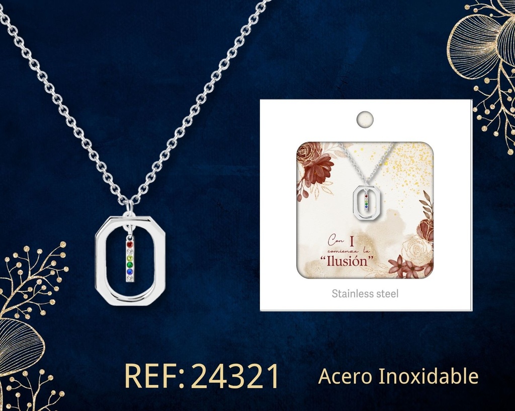 Collar letra I de acero plateado con caja - Joyería y accesorios