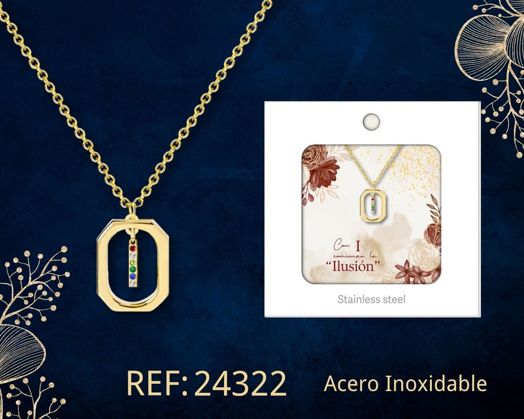 Collar letra I de acero dorado con caja - Joyería y accesorios