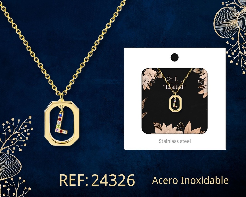 Collar letra L de acero dorado con caja - Joyería y accesorios