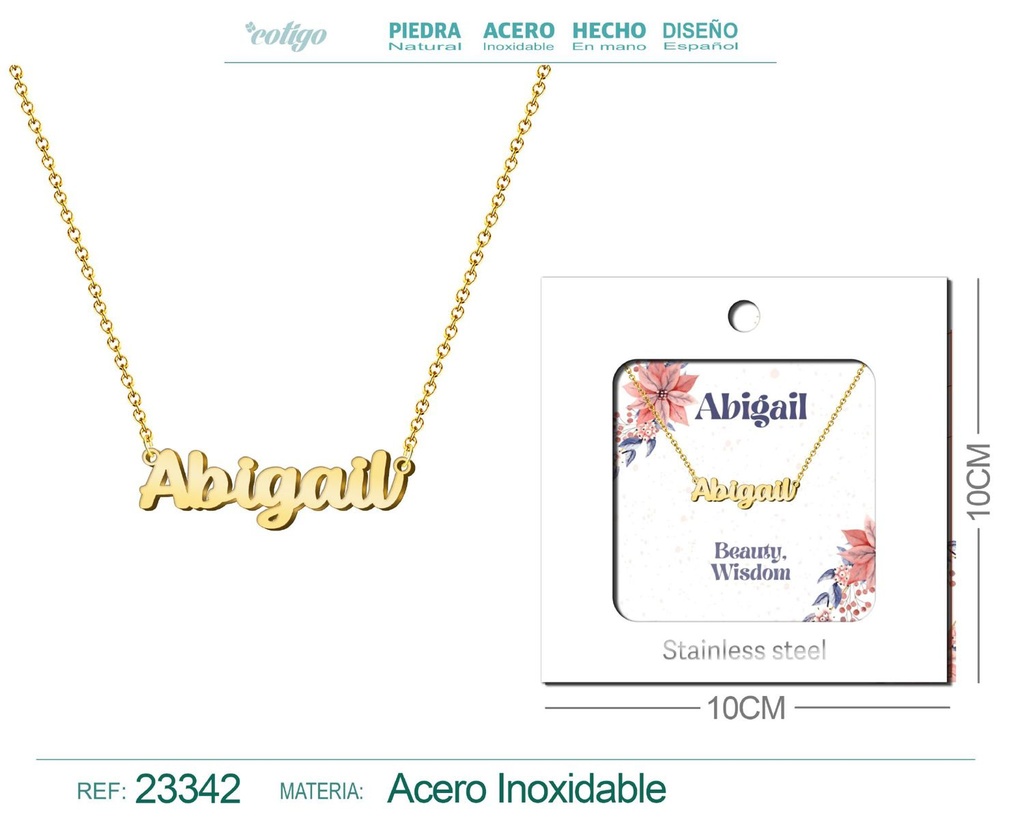 Collar Personalizado Nombre en Inglés Abigail de Acero con Sobre