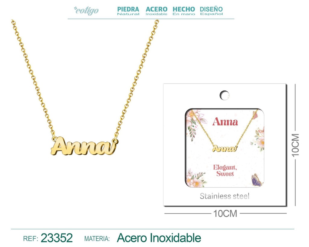 Collar Personalizado Nombre en Inglés Anna de Acero con Sobre