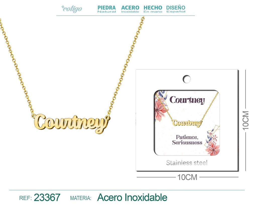 Collar Personalizado Nombre en Inglés Courtney de Acero con Sobre