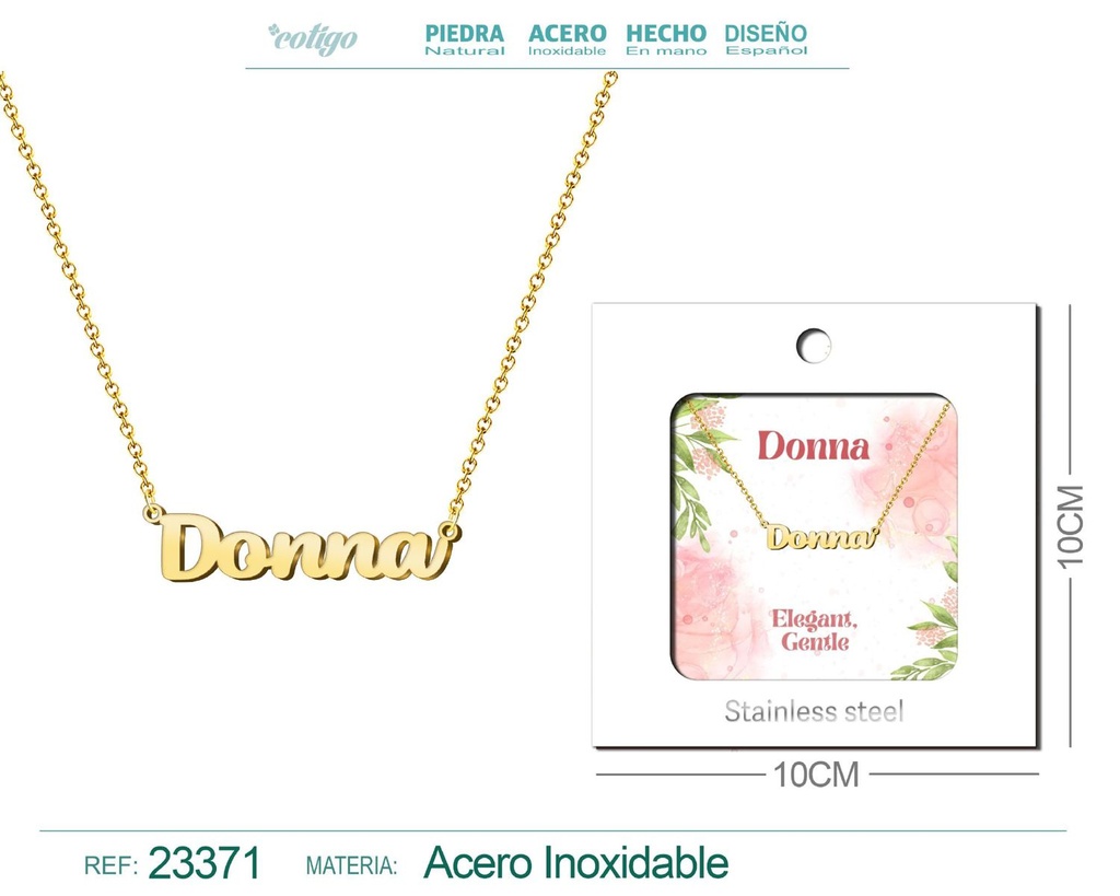 Collar Personalizado Nombre en Inglés Donna de Acero con Sobre