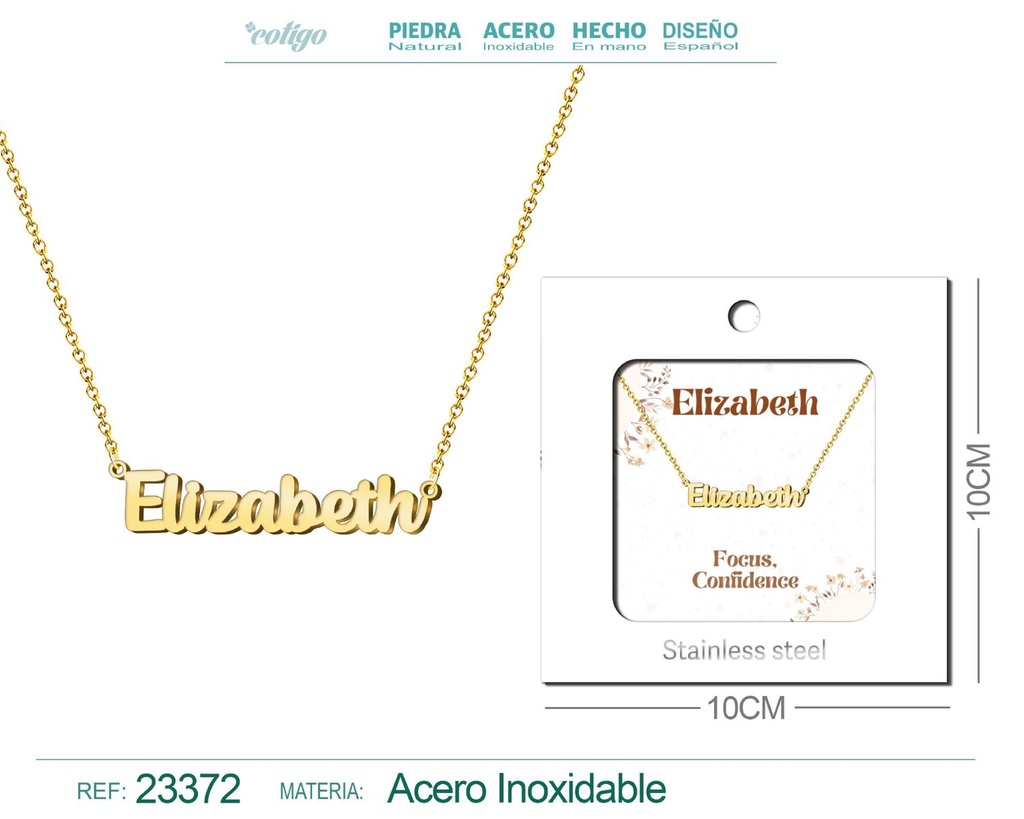 Collar Personalizado Nombre en Inglés Elizabeth de Acero con Sobre