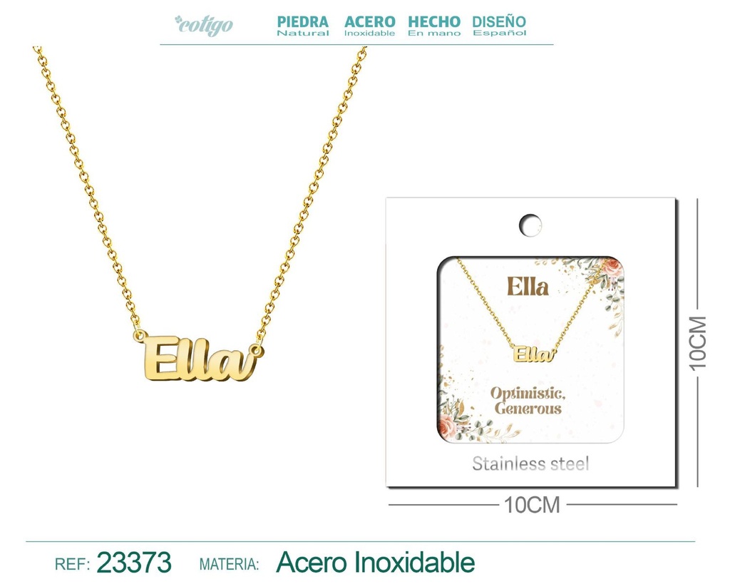 Collar Personalizado Nombre en Inglés Ella de Acero con Sobre