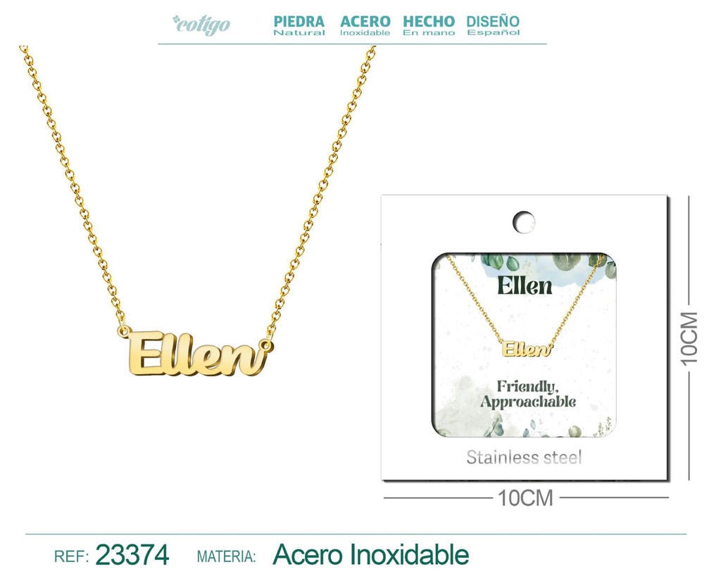 Collar Personalizado Nombre en Inglés Ellen de Acero con Sobre