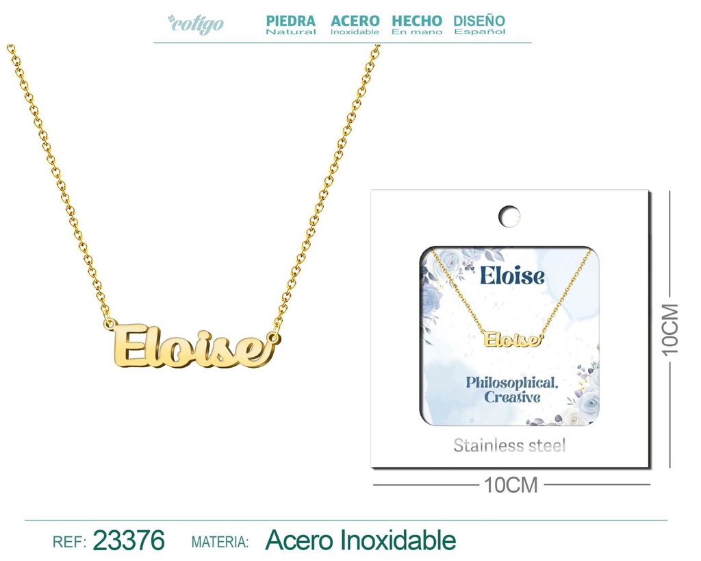 Collar Personalizado Nombre en Inglés Eloise de Acero con Sobre