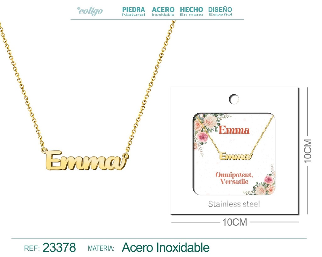Collar Personalizado Nombre en Inglés Emma de Acero con Sobre