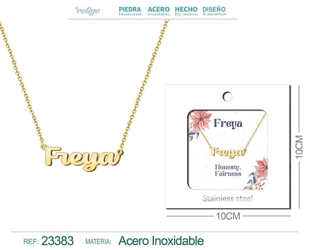 Collar Personalizado Nombre en Inglés Freya de Acero con Sobre