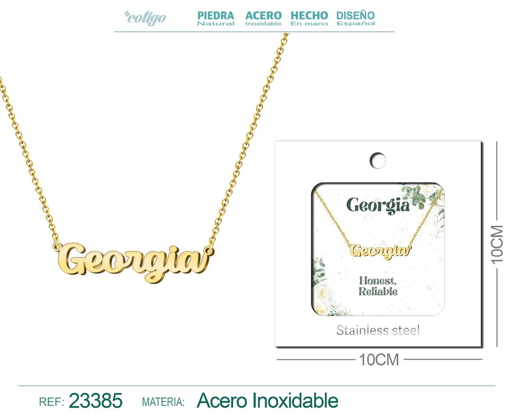 Collar Personalizado Nombre en Inglés Georgia de Acero con Sobre