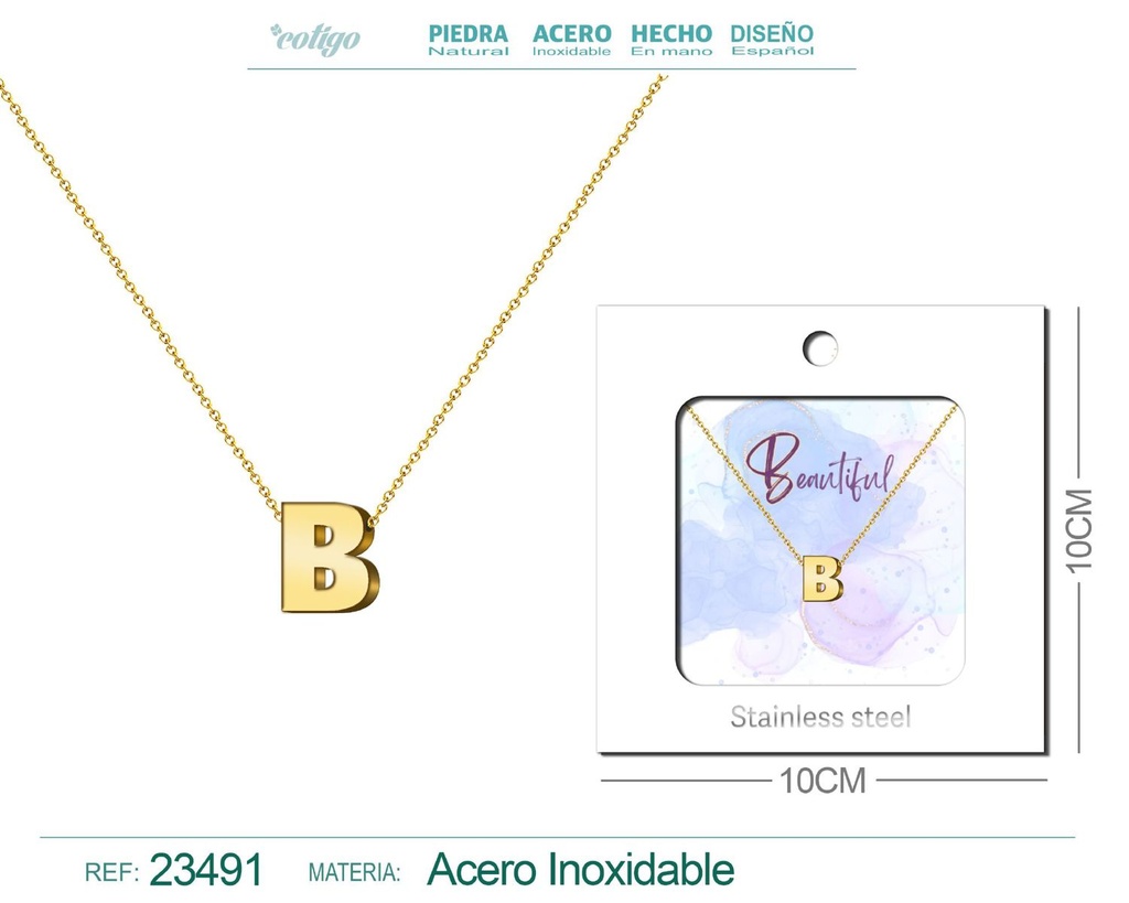Collar con letra en inglés B de acero - Joyería personalizada
