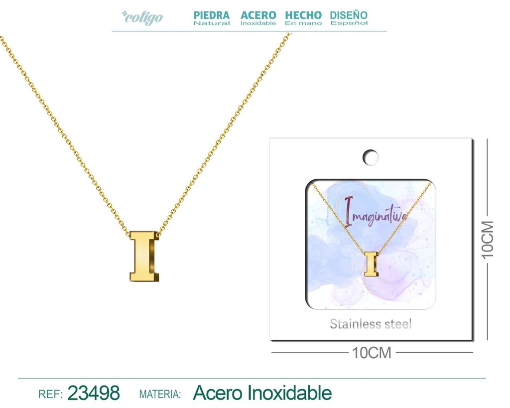 Collar con letra en inglés I de acero - Joyería personalizada