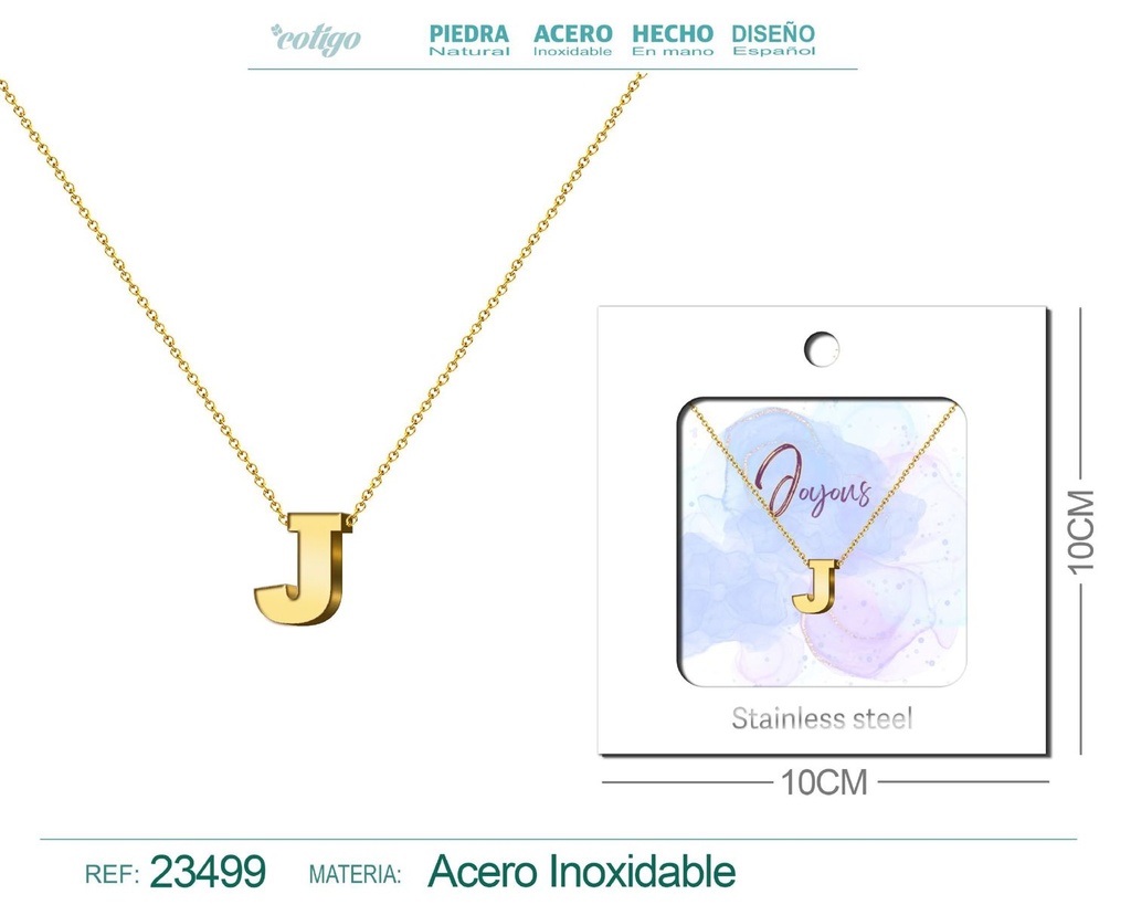 Collar con letra en inglés J de acero - Joyería personalizada