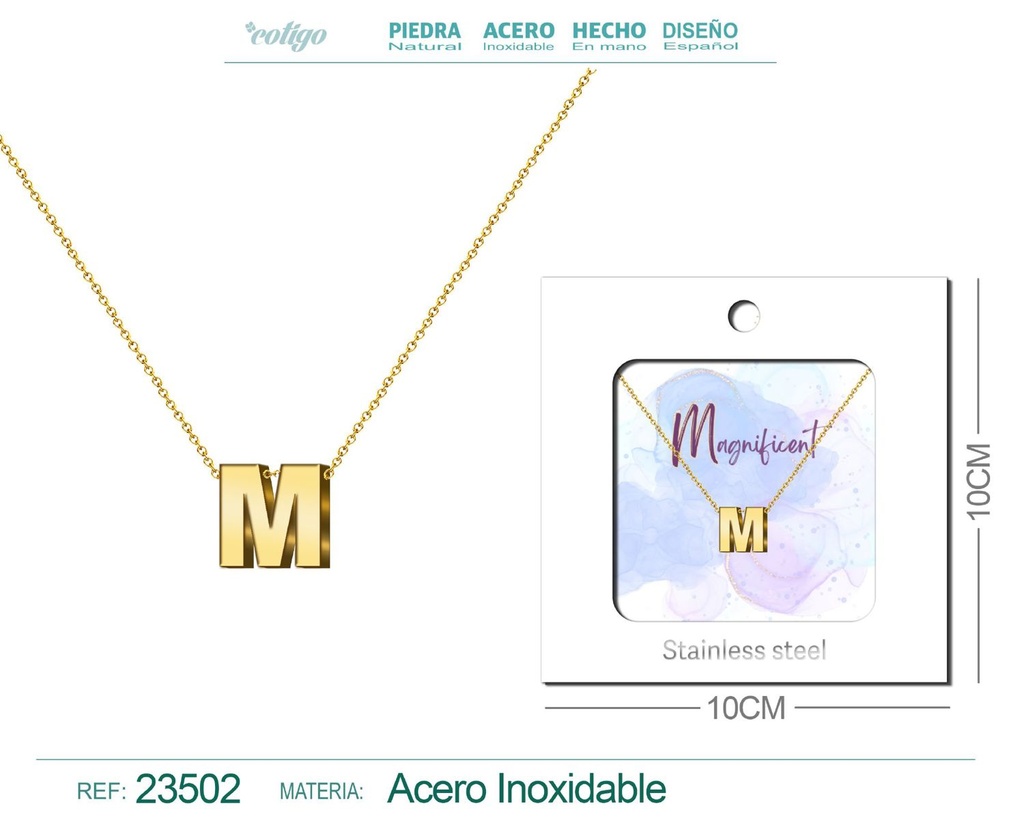 Collar con letra en inglés M de acero - Joyería personalizada