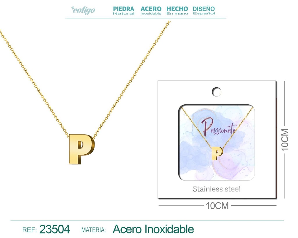 Collar con letra en inglés P de acero - Joyería personalizada