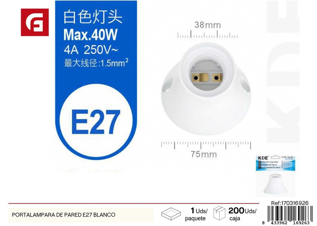 Portalámparas de pared E27 blanco - Suministros eléctricos y accesorios de iluminación