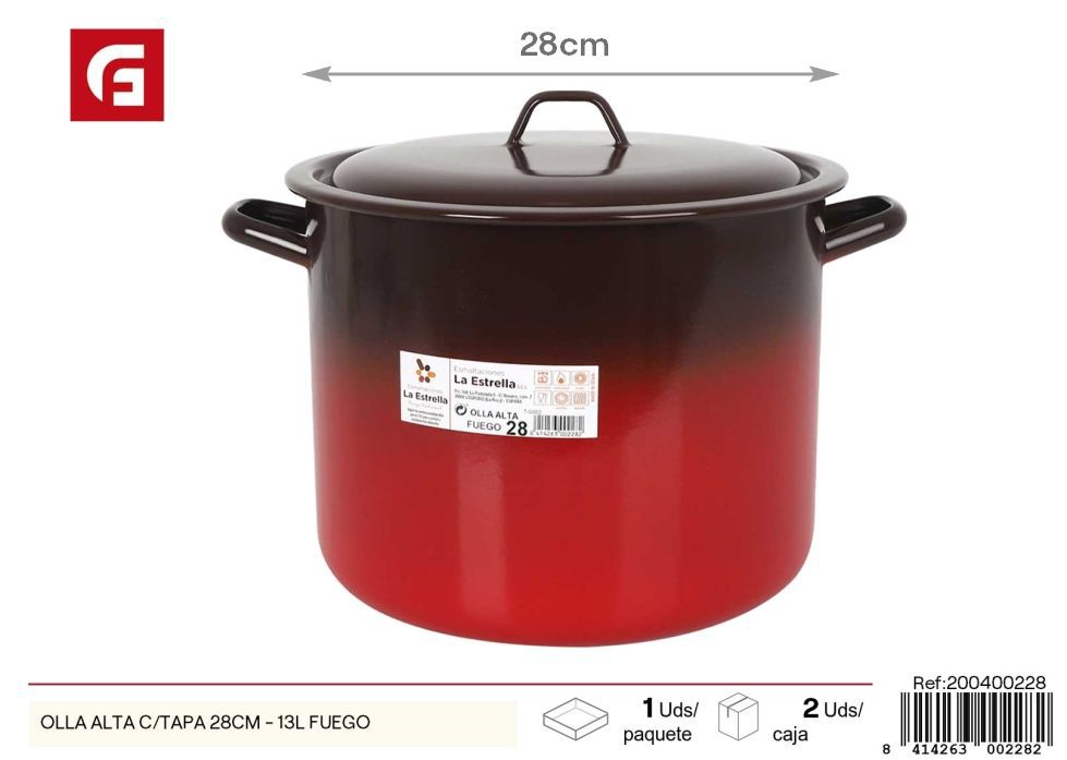  Olla alta c/tapa 28 cm - 13L adecuada para fuego - Utensilios de cocina