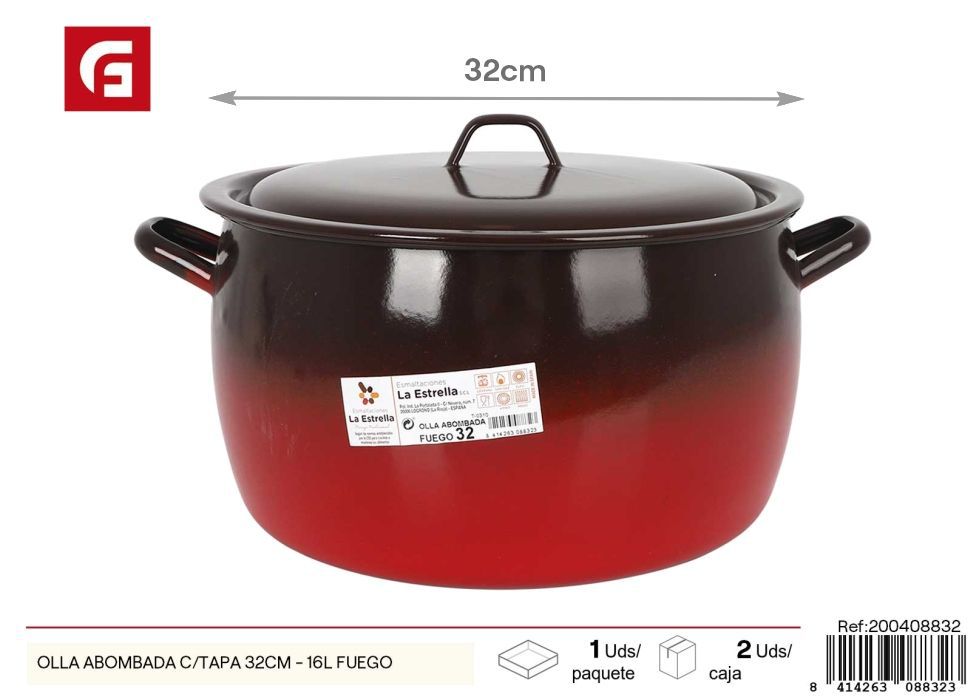 Olla abombada con tapa 32 cm - 16L fuego - Utensilios de cocina y ollas