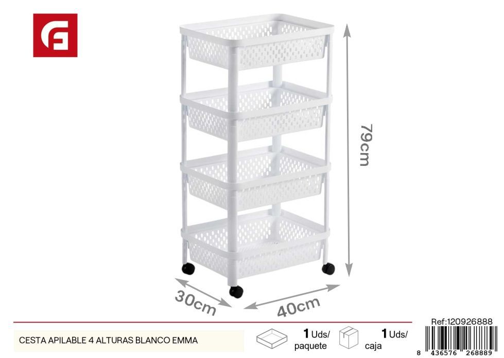Cesta apilable 4 alturas blanca Emma - Organización de hogar