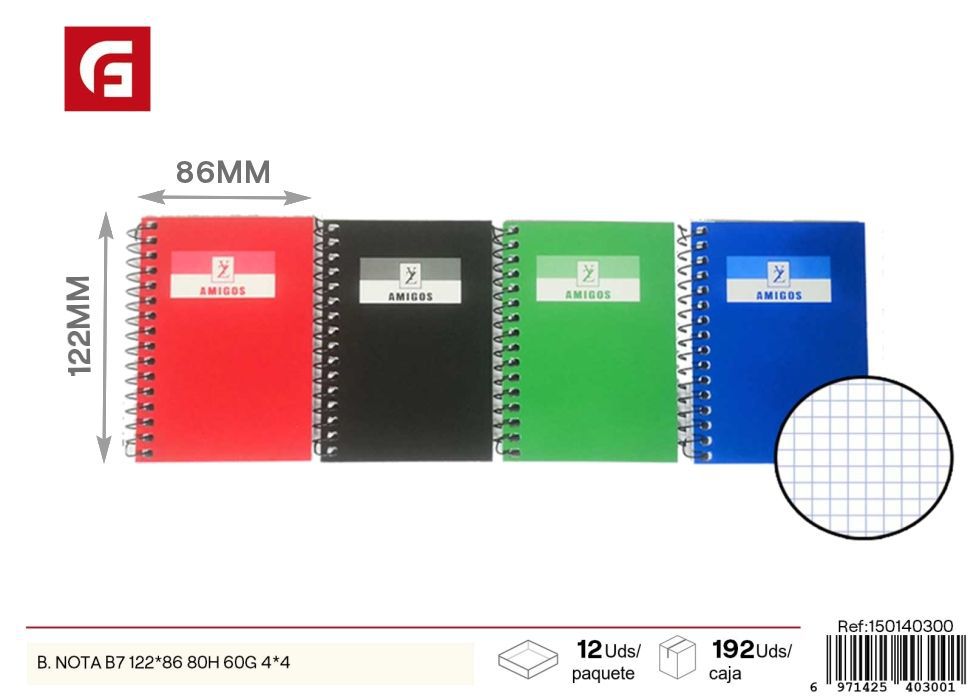 Block de notas B7 122*86 mm 80 hojas 60g 4mm cuadrícula - Papelería y útiles escolares