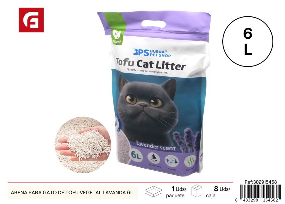 Arena para gato de tofu vegetal lavanda 6L - Higiene y comodidad para mascotas