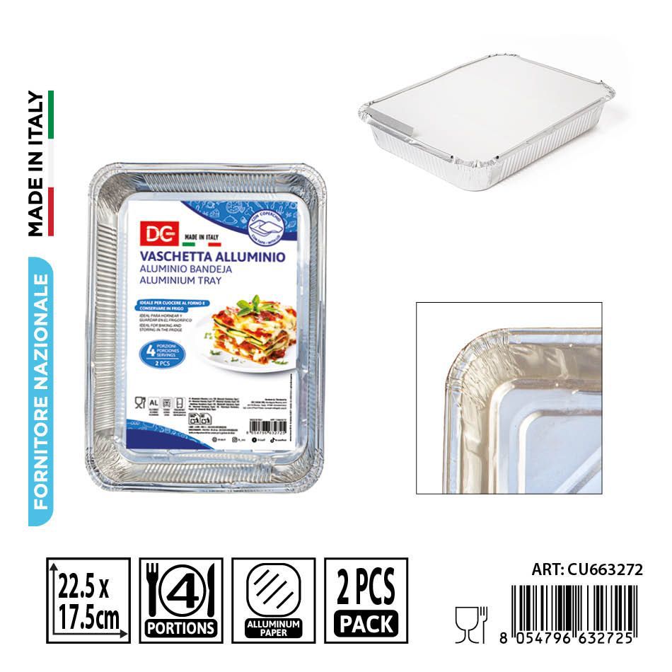 Bandeja de aluminio con tapa para 4 porciones - Set de 2 unidades
