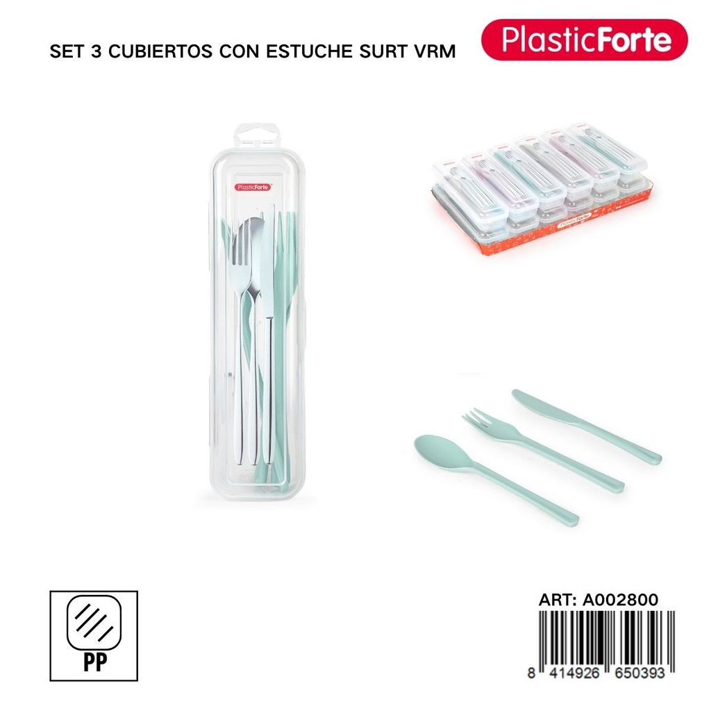 Set de cubiertos de plástico de 3 piezas con estuche surtido - Utensilios de cocina para picnic