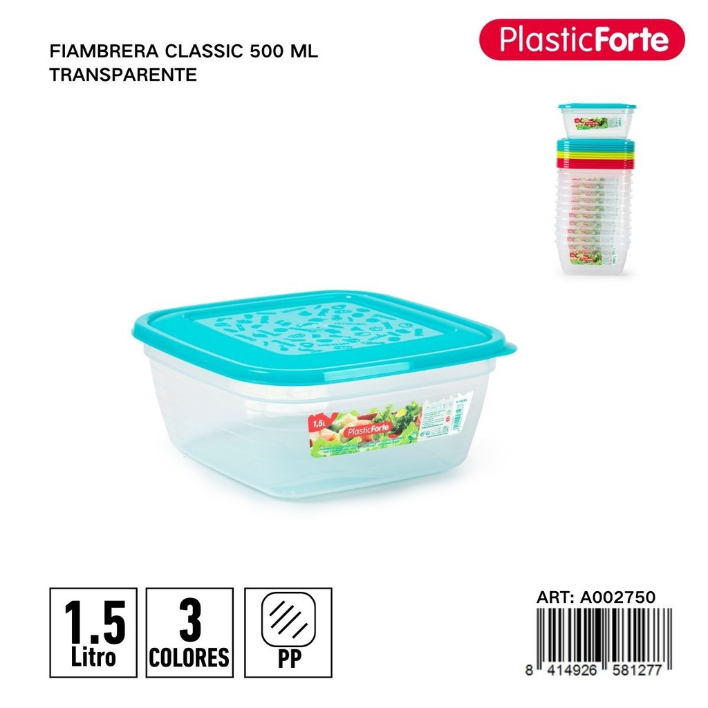 Fiambreera clásica cuadrada 1,5 L - Envase para comidas y almacenamiento