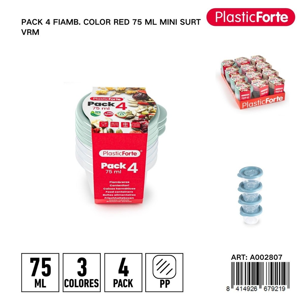 Pack 4 fiambres color red 75ml mini - Utensilios de cocina