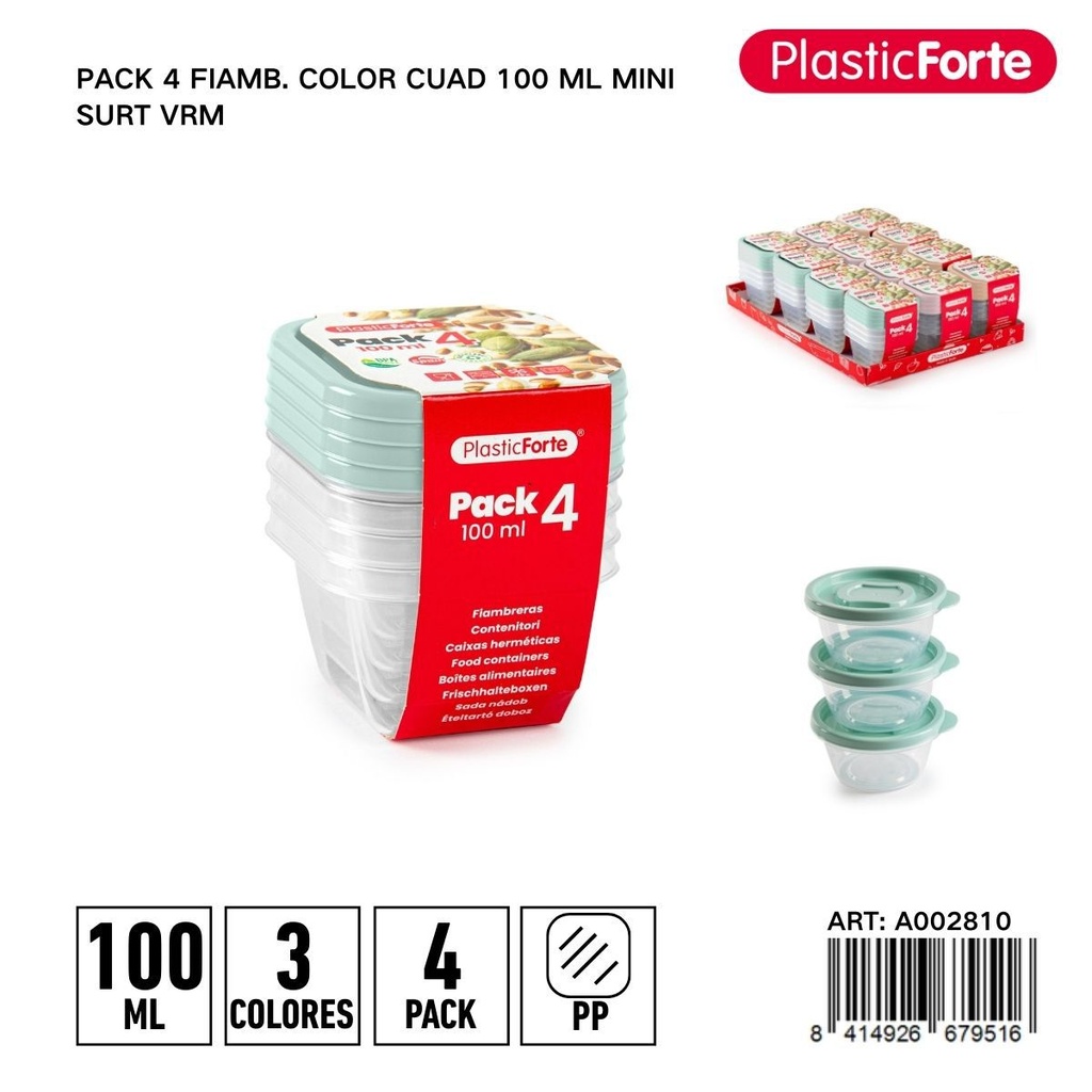 Pack 4 fiambres color cuadr 100ml mini - Utensilios de cocina