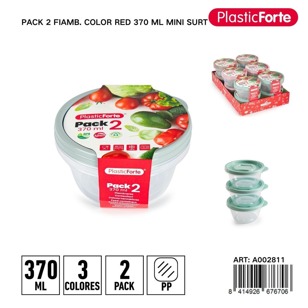 Pack de 2 fiambre mini color rojo 370 ml - Pequeños recipientes para aperitivos
