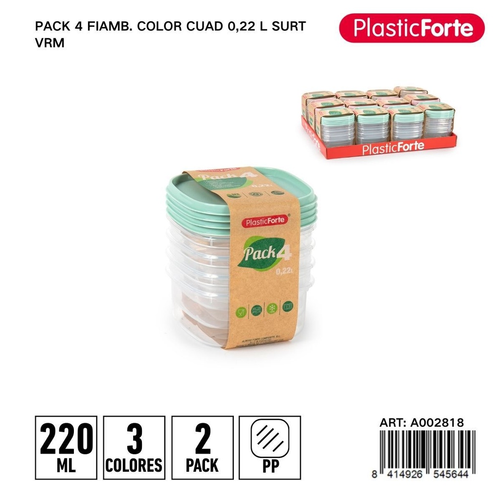 Pack de 4 fiambre mini cuadrado 0,22 L - Pequeños recipientes para aperitivos