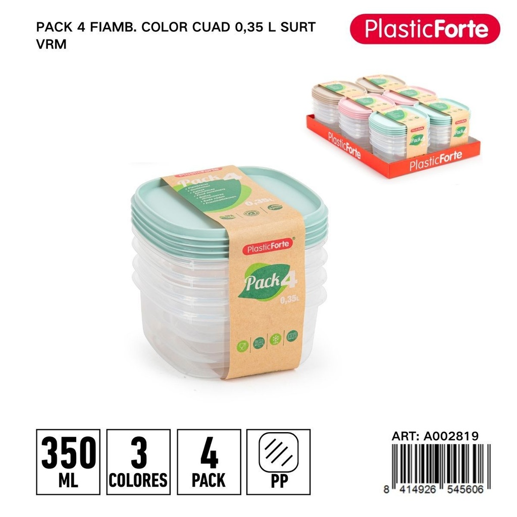 Pack de 4 fiambre mini cuadrado 0,35 L - Pequeños recipientes para aperitivos