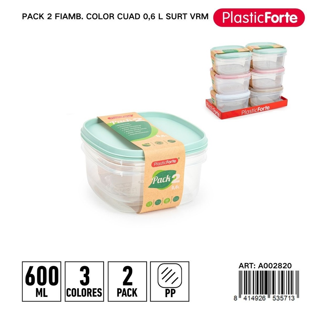 Pack 2 fiambres color cuadr 600ml - Utensilios de cocina