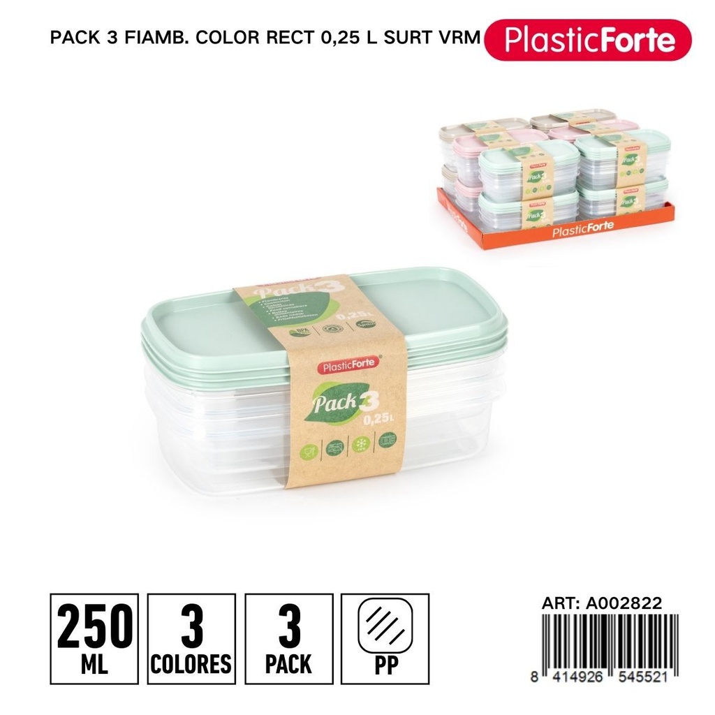 Pack de 3 fiambre mini rectangular 0,25 L - Pequeños recipientes para aperitivos