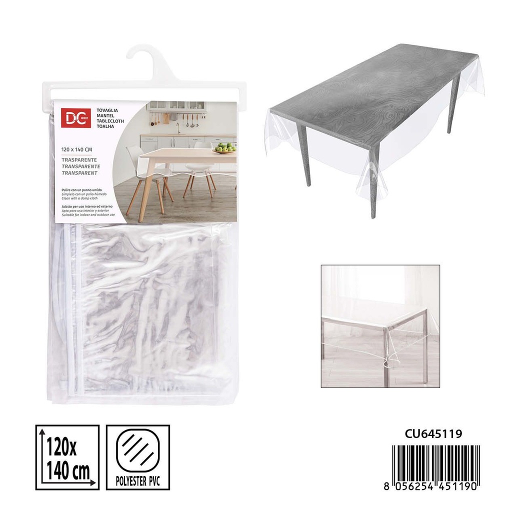 Mantel de plástico transparente 120x140 cm - Protector de mesa