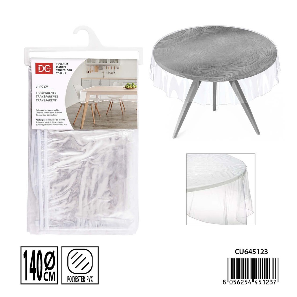 Mantel de plástico transparente redondo 140 cm - Protector de mesa