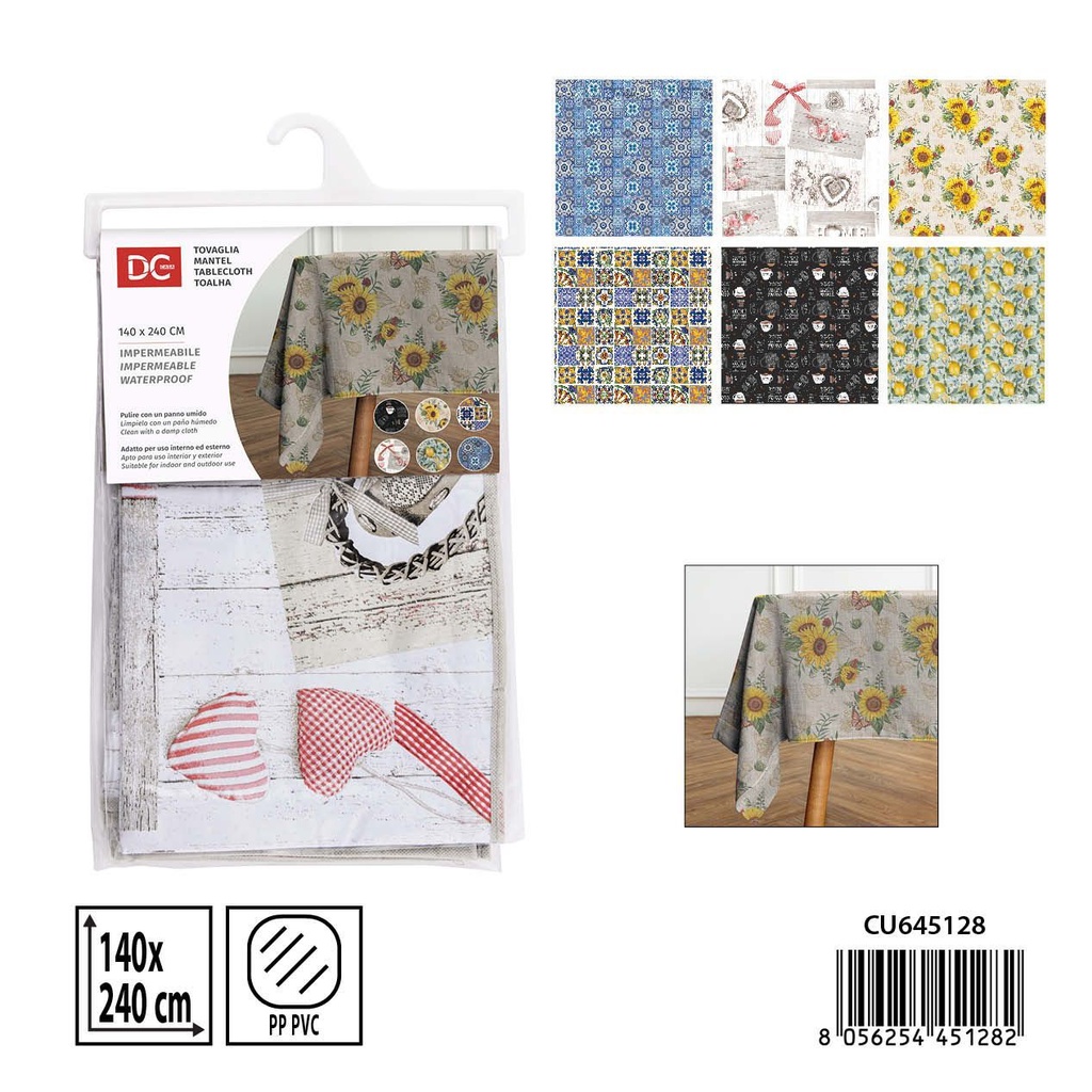 Mantel plastificado rectangular 140x240 cm - Protector de mesa fácil de limpiar