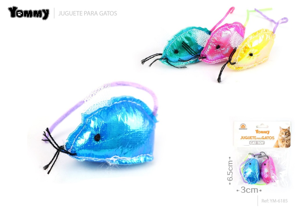 Ratón de tela con efecto arcoíris (menta) 6.5x3 cm - Juguete para gatos