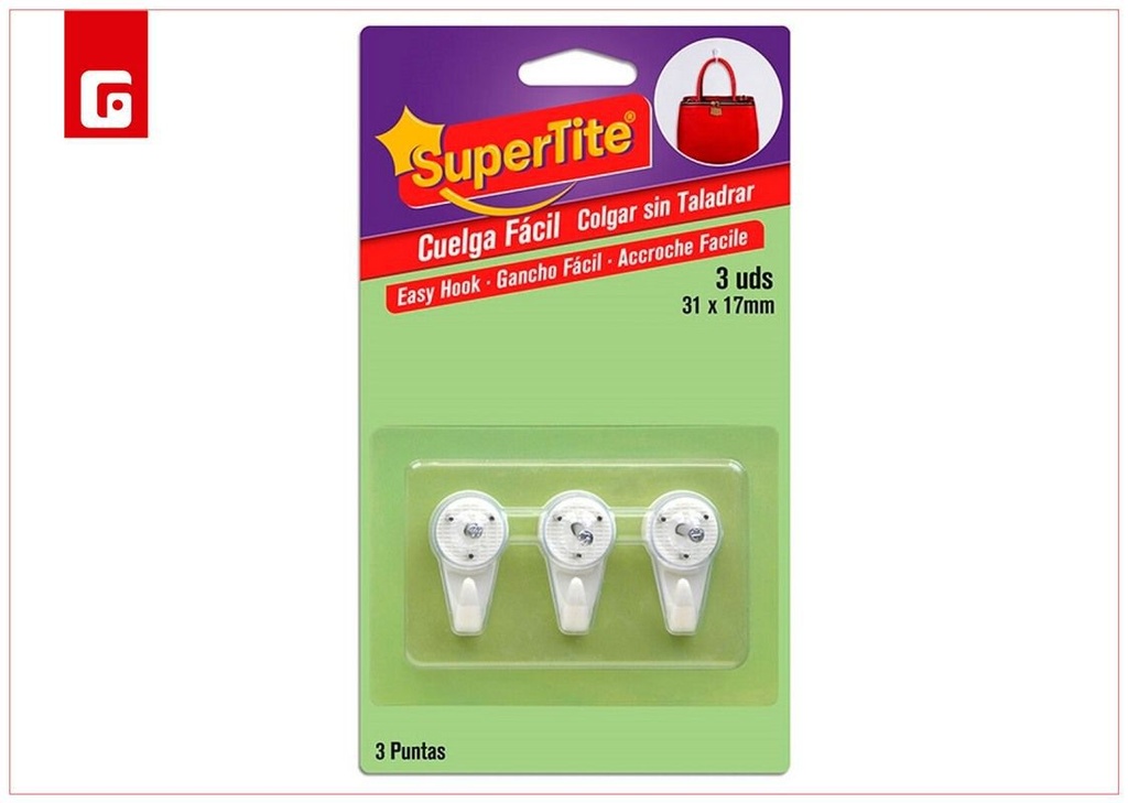 Cuelga fácil con clavos 3 puntas 31x17 mm - Accesorios de ferretería para colgar