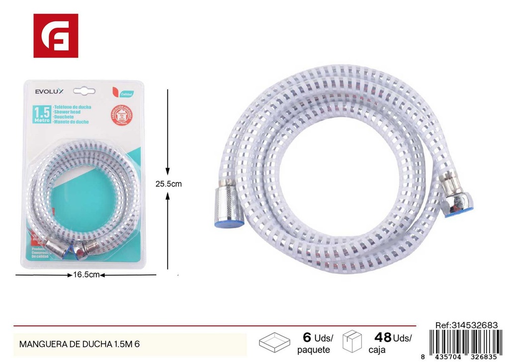Manguera de ducha 1.5 m 6 unidades - Accesorios de baño y ducha