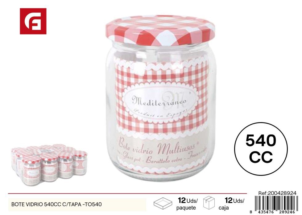 Bote de vidrio 540 ml con tapa - Almacenamiento de alimentos en vidrio