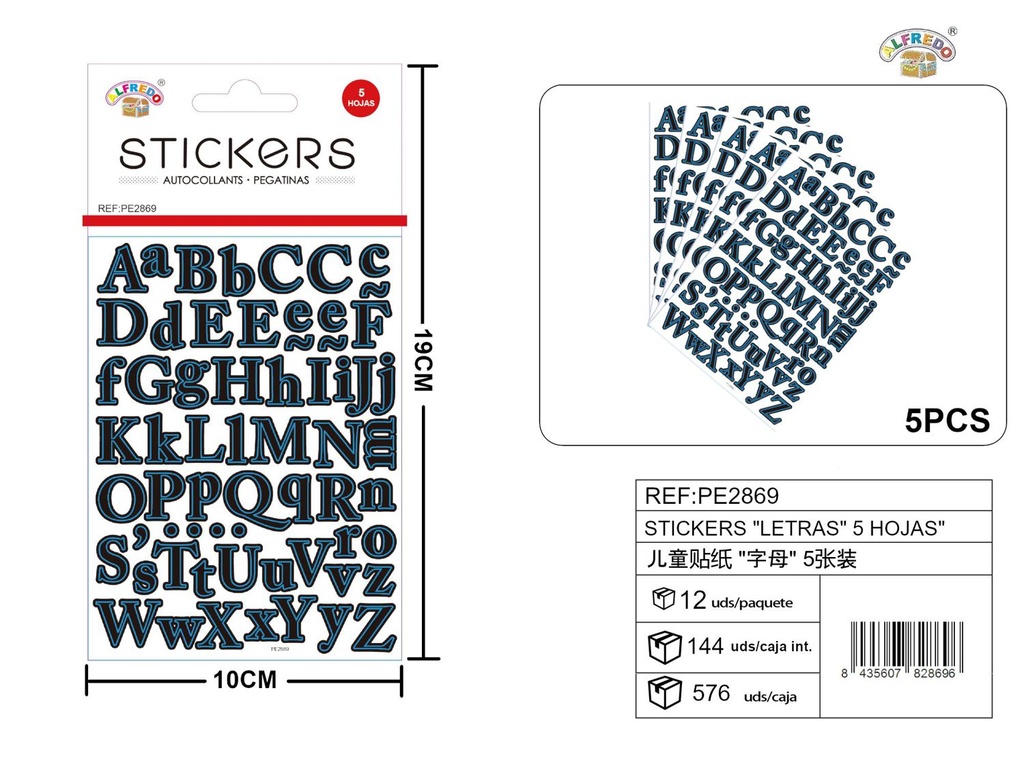 Stickers "Letras" 5 hojas 10x19 cm - Personalización de proyectos de arte